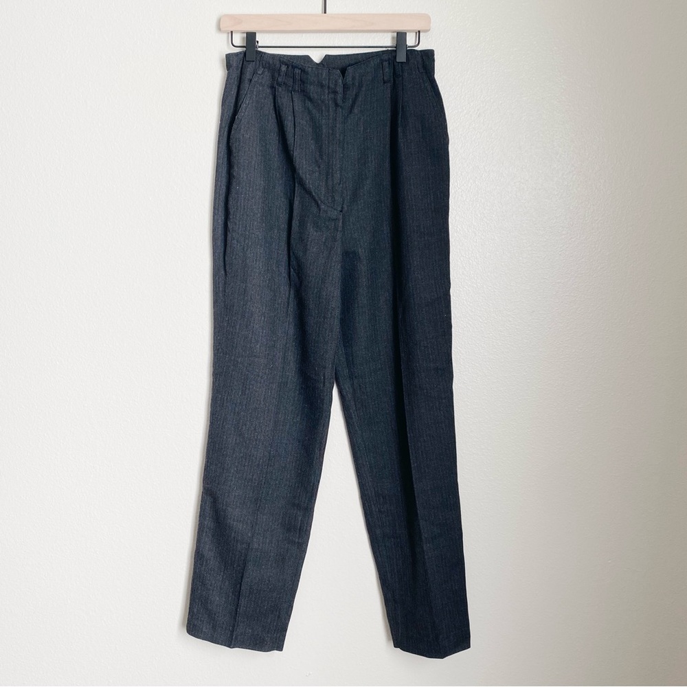 Vintage Academia Dark Gray Striped Trousers